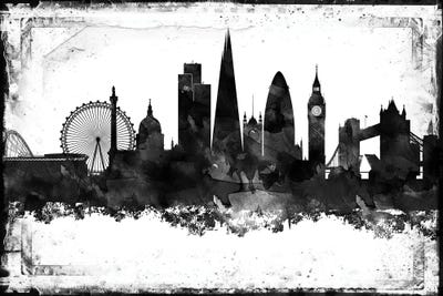 London Black And White Framed Skylines by WallDecorAddict canvas print
