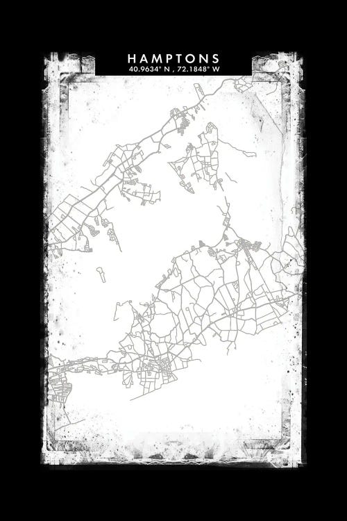 Hamptons City Map Black White Grey Style