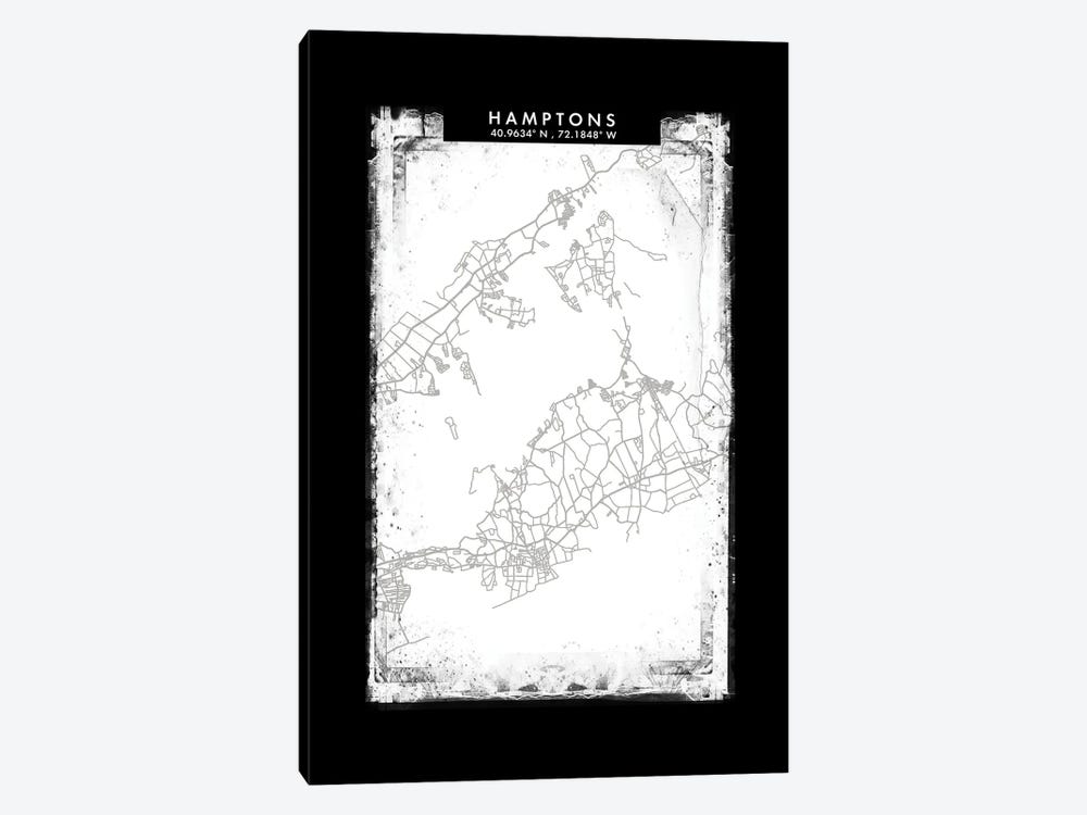 Hamptons City Map Black White Grey Style by WallDecorAddict 1-piece Canvas Art Print