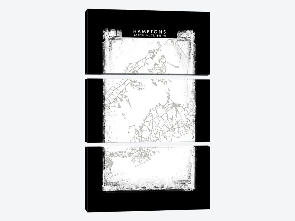 Hamptons City Map Black White Grey Style by WallDecorAddict 3-piece Art Print