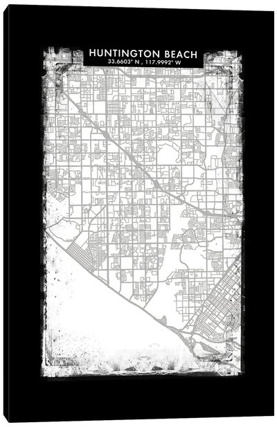 Huntington Beach City Map Black White Grey Style Canvas Art Print