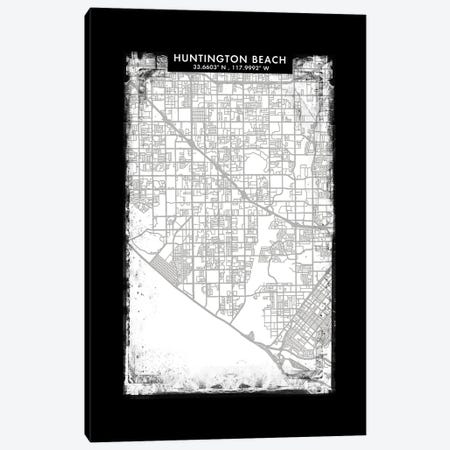 Huntington Beach City Map Black White Grey Style Canvas Print #WDA2054} by WallDecorAddict Canvas Art