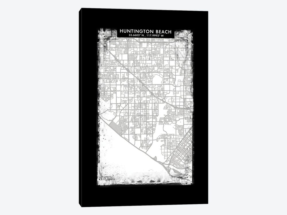 Huntington Beach City Map Black White Grey Style by WallDecorAddict 1-piece Art Print