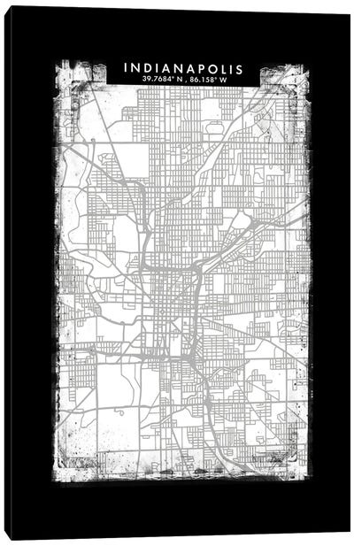 Indianapolis City Map Black White Grey Style Canvas Art Print - Indiana Art