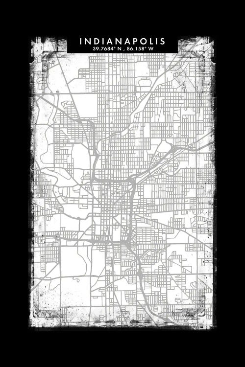 Indianapolis City Map Black White Grey Style