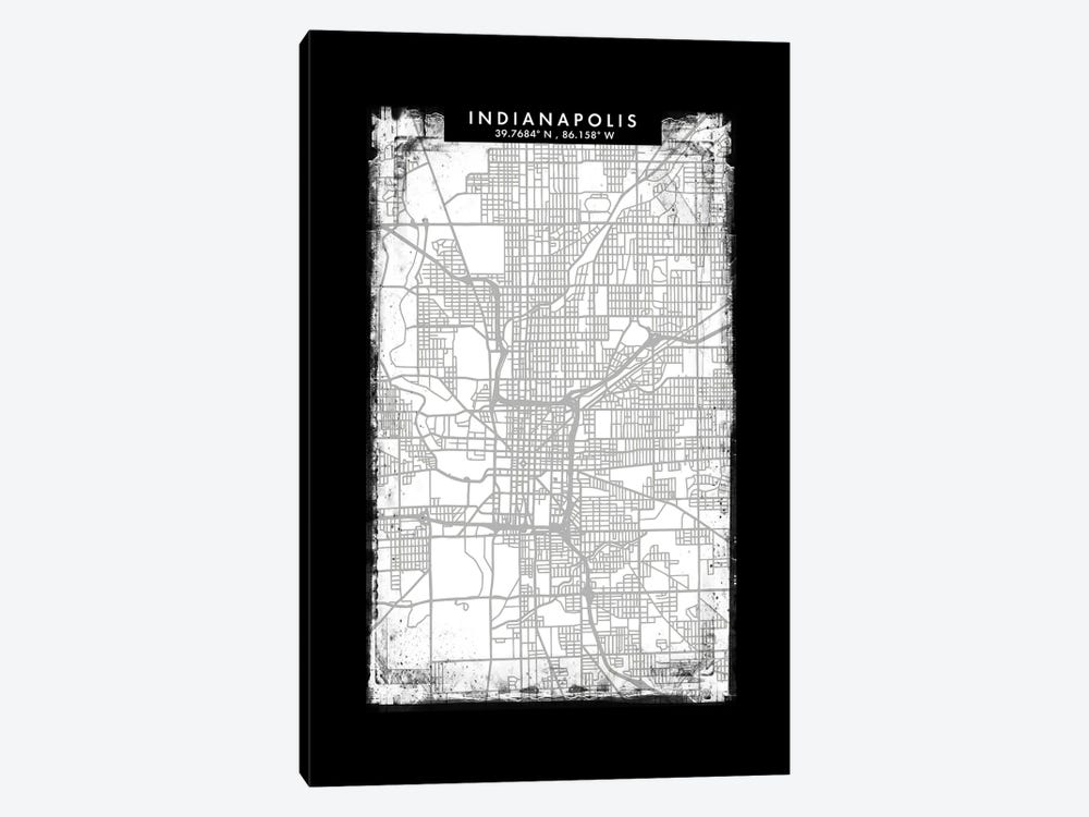 Indianapolis City Map Black White Grey Style by WallDecorAddict 1-piece Canvas Art