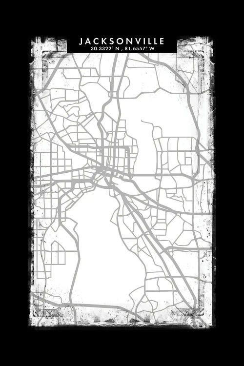 Jacksonville City Map Black White Grey Style