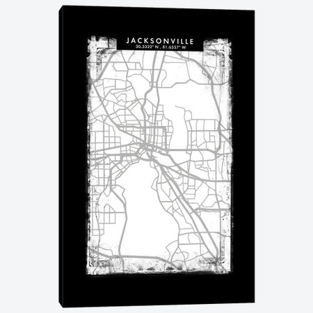 Jacksonville City Map Black White Grey Style Canvas Print #WDA2056} by WallDecorAddict Canvas Artwork