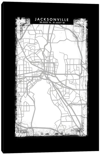 Jacksonville City Map Black White Grey Style Canvas Art Print - Jacksonville