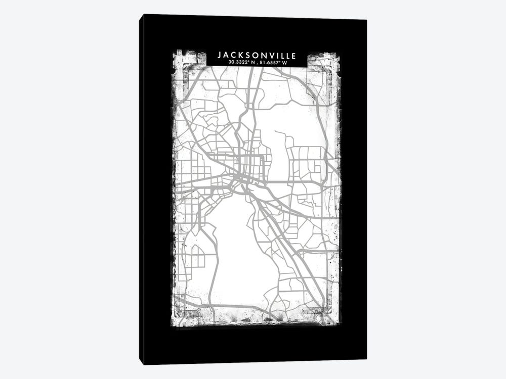 Jacksonville City Map Black White Grey Style by WallDecorAddict 1-piece Art Print