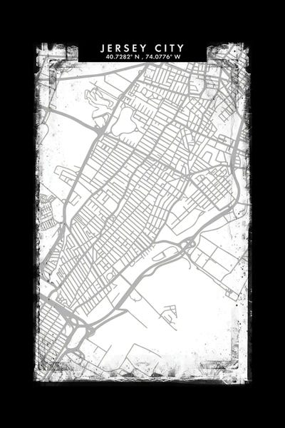 Jersey City, New Jersey, City Map Black White Grey Style by WallDecorAddict canvas print