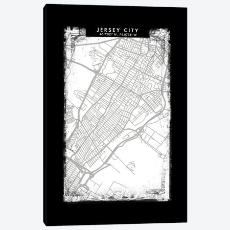 Jersey City, New Jersey, City Map Black White Grey Style Canvas Print #WDA2057} by WallDecorAddict Canvas Artwork