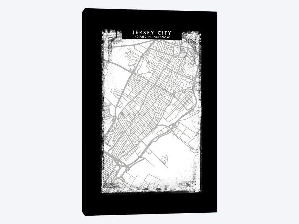 Jersey City, New Jersey, City Map Black White Grey Style by WallDecorAddict 1-piece Canvas Artwork