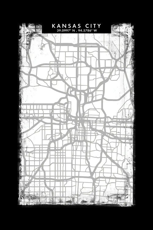 Kansas City Map Black White Grey Style