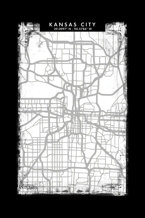 Kansas City Map Black White Grey Style by WallDecorAddict canvas print