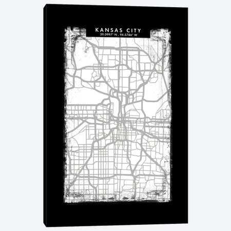 Kansas City Map Black White Grey Style Canvas Print #WDA2058} by WallDecorAddict Canvas Print