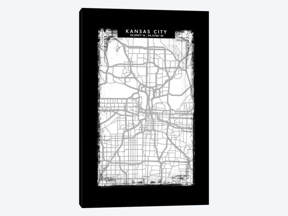 Kansas City Map Black White Grey Style by WallDecorAddict 1-piece Canvas Art Print