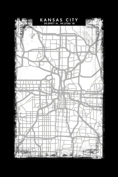 Kansas City Map Black White Grey Style