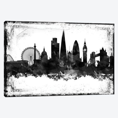 London Black And White Framed Skylines Canvas Print #WDA205} by WallDecorAddict Canvas Wall Art