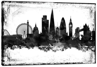 London Black And White Framed Skylines Canvas Art Print - London Skylines