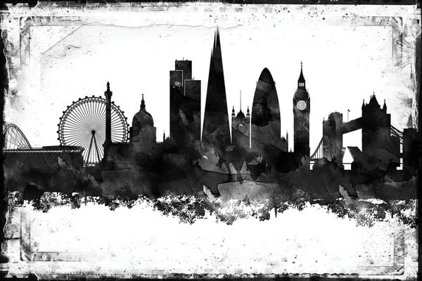 London Skylines: London Black And White Framed Skylines by WallDecorAddict