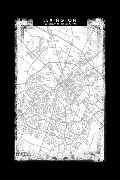 Lexington City Map Black White Grey Style by WallDecorAddict art print