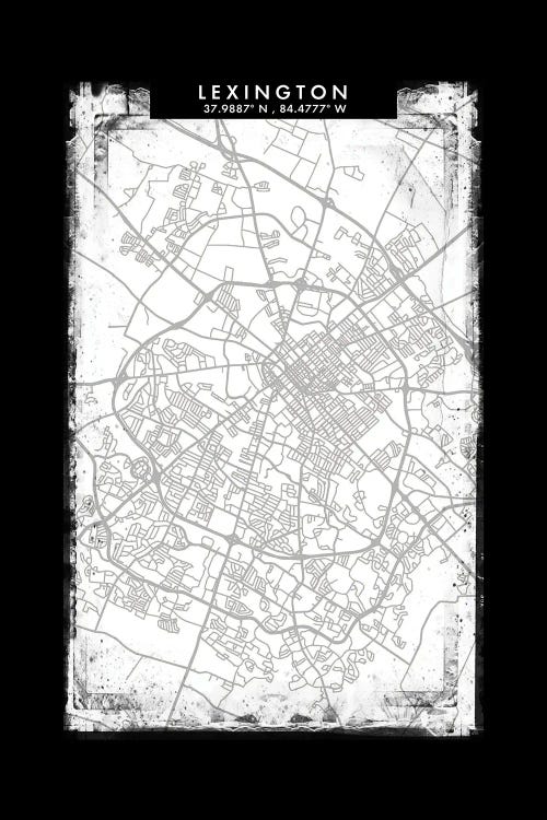 Lexington City Map Black White Grey Style