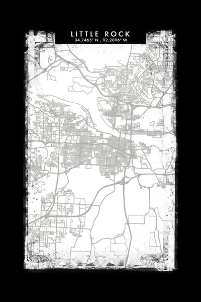 Little Rock City Map Black White Grey Style by WallDecorAddict framed canvas print