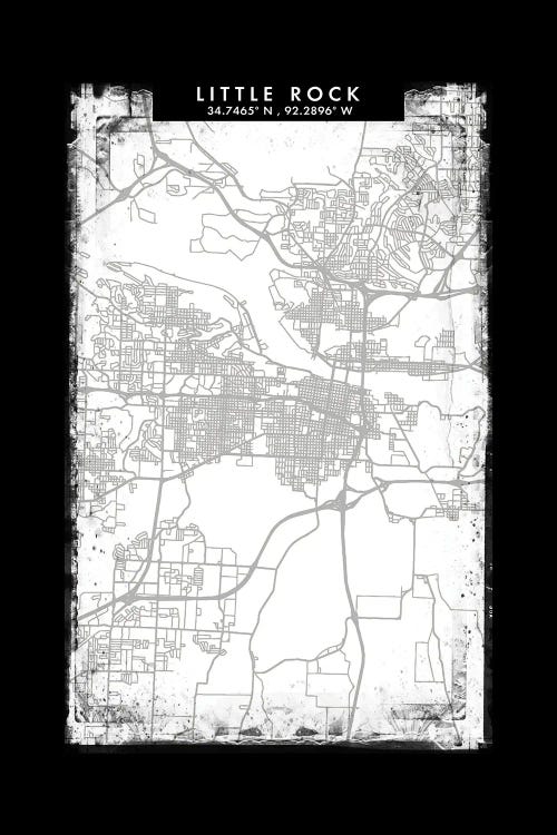 Little Rock City Map Black White Grey Style