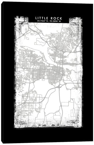 Little Rock City Map Black White Grey Style Canvas Art Print - Arkansas