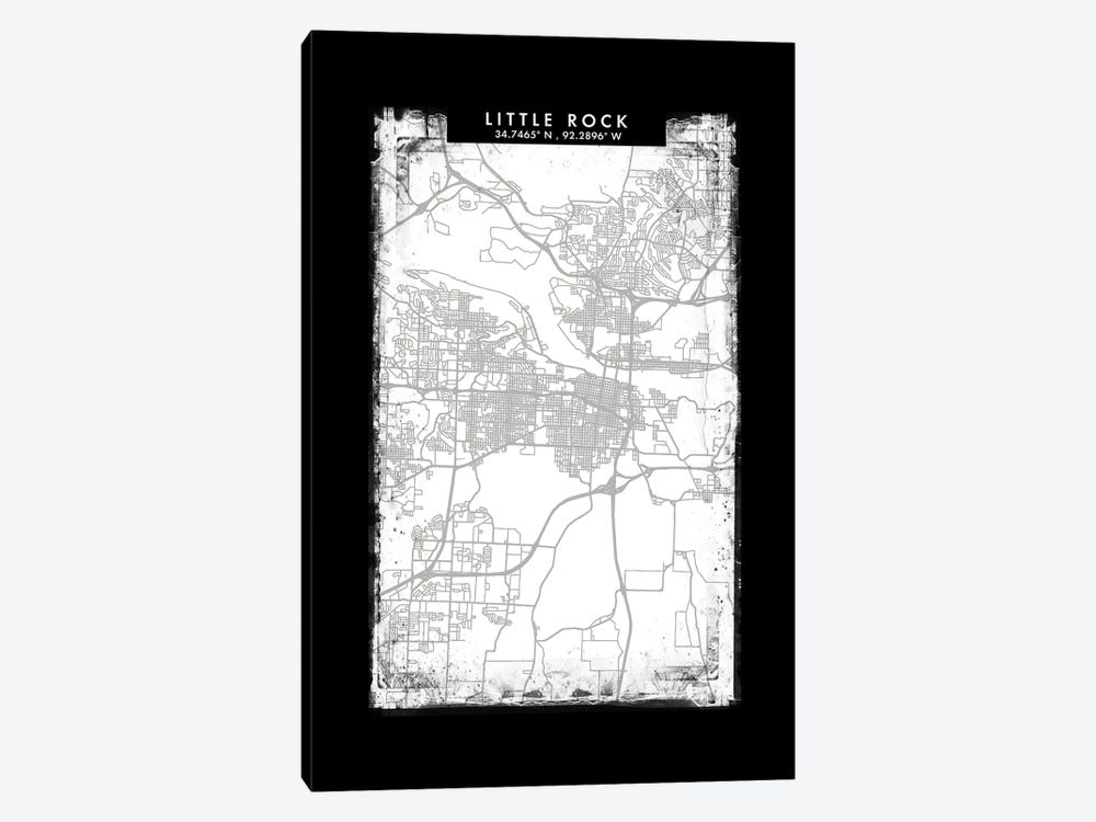 Little Rock City Map Black White Grey Style by WallDecorAddict 1-piece Canvas Art