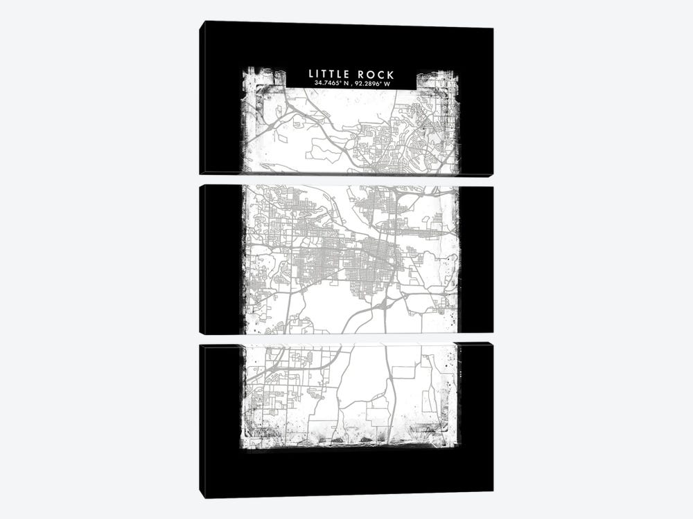 Little Rock City Map Black White Grey Style by WallDecorAddict 3-piece Canvas Artwork