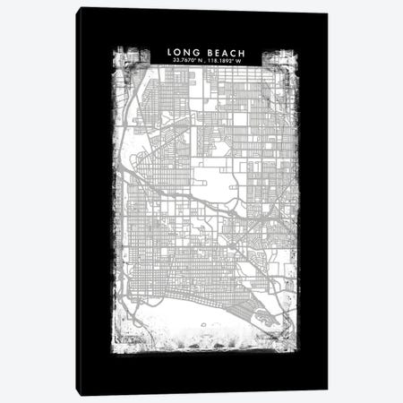 Long Beach City Map Black White Grey Style Canvas Print #WDA2065} by WallDecorAddict Canvas Art Print