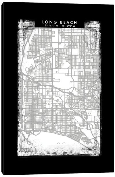 Long Beach City Map Black White Grey Style Canvas Art Print