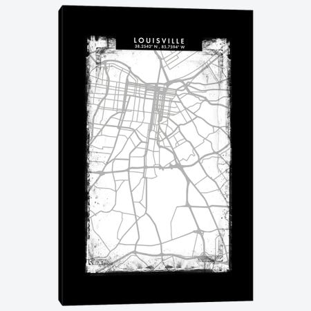 Louisville City Map Black White Grey Style Canvas Print #WDA2066} by WallDecorAddict Canvas Art Print