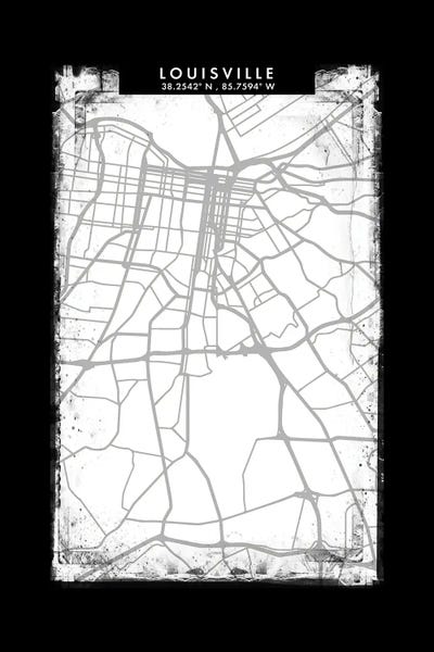 Kentucky: Louisville City Map Black White Grey Style by WallDecorAddict