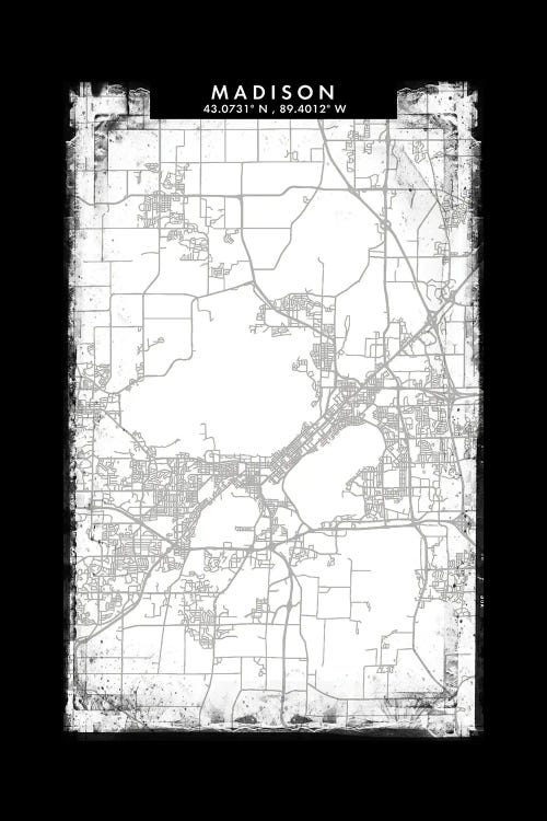 Madison City Map Black White Grey Style by WallDecorAddict wall art
