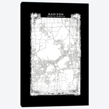 Madison City Map Black White Grey Style Canvas Print #WDA2067} by WallDecorAddict Canvas Art Print