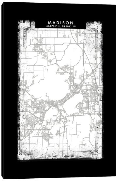 Madison City Map Black White Grey Style Canvas Art Print - Madison Art