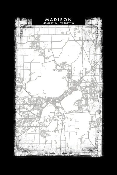 Wisconsin: Madison City Map Black White Grey Style by WallDecorAddict