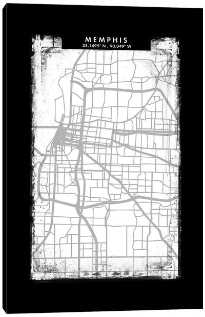 Memphis City Map Black White Grey Style Canvas Art Print - Tennessee Art