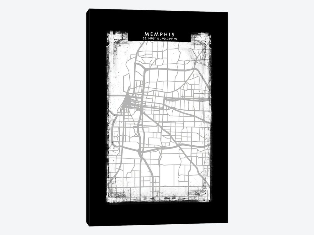 Memphis City Map Black White Grey Style by WallDecorAddict 1-piece Canvas Artwork