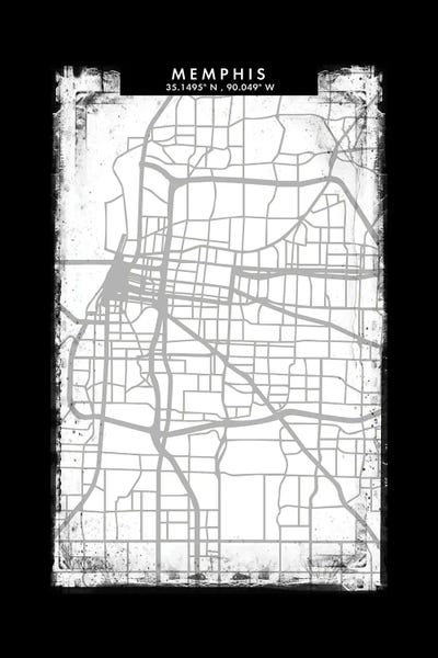Memphis City Map Black White Grey Style