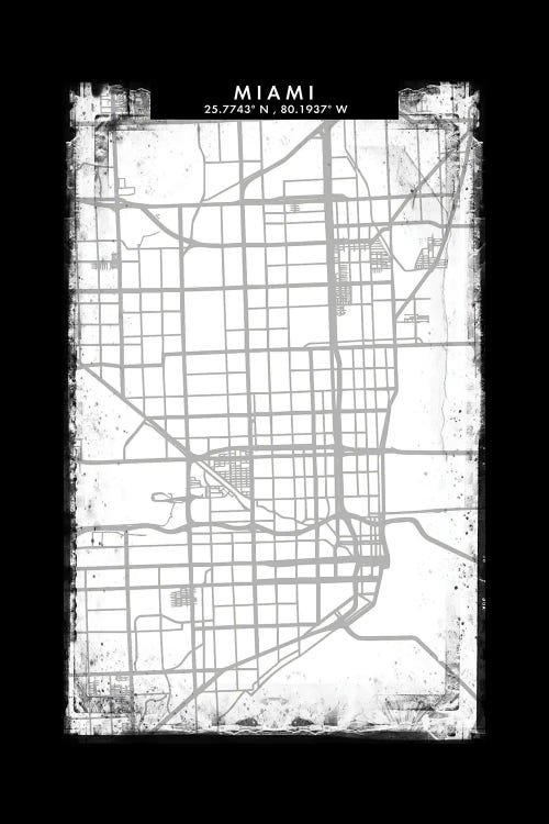 Miami City Map Black White Grey Style