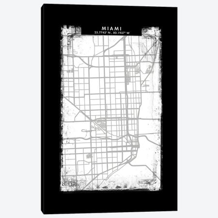 Miami City Map Black White Grey Style Canvas Print #WDA2069} by WallDecorAddict Canvas Artwork