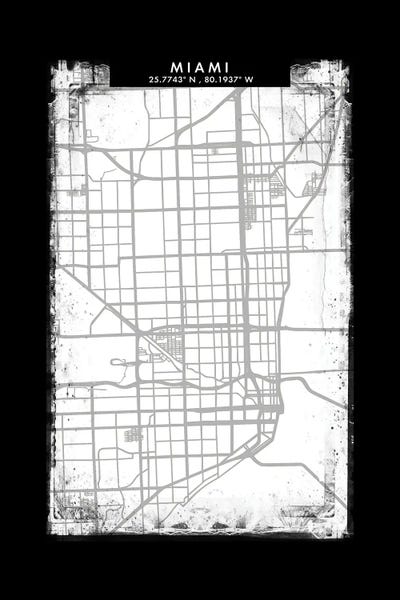 Miami Maps: Miami City Map Black White Grey Style by WallDecorAddict