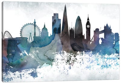 London Bluish Skylines Canvas Art Print - London Skylines