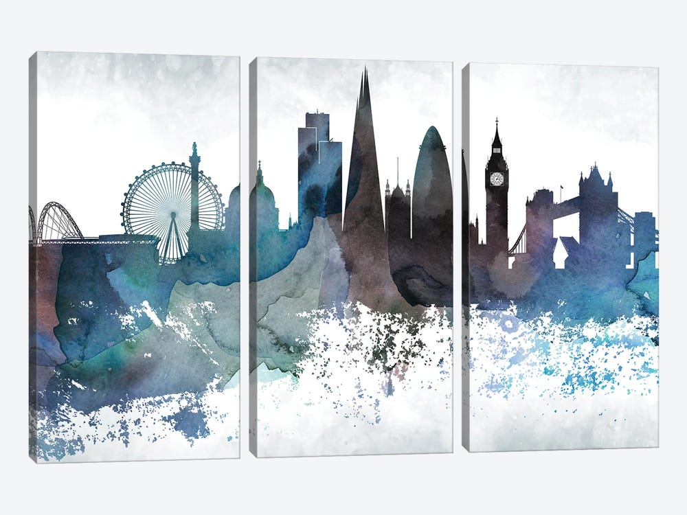 London Bluish Skylines by WallDecorAddict 3-piece Canvas Artwork