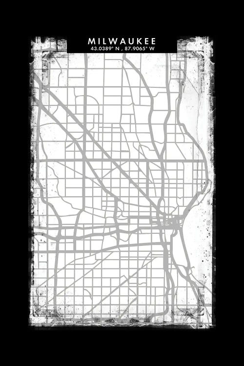 Milwaukee City Map Black White Grey Style