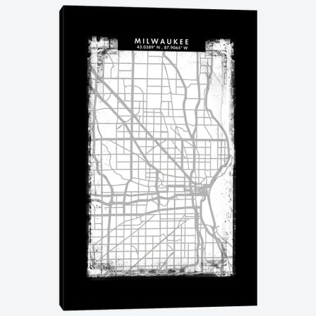 Milwaukee City Map Black White Grey Style Canvas Print #WDA2070} by WallDecorAddict Canvas Art Print